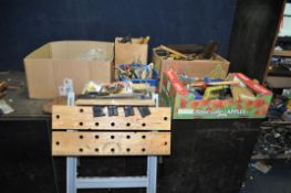 FOUR TRAYS CONTAINING TOOLS, including circlip pliers, drill bits, saws, hammers, Files, wires