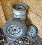 FIVE RO & CO 5 1/2 JSL - 14 WHEELS, four GTE alloys, along with another wheel with a tyre, condition