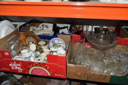 SIX BOXES AND LOOSE ASSORTED CERAMICS AND GLASSWARE to include a box of blue and white ceramics to
