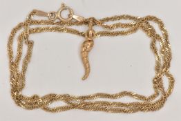 A PENDANT NECKLACE, the Italian horn hollow pendant, fitted with an oval bail, stamped 375,