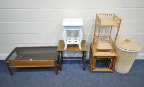 A MID-CENTURY TEAK COFFEE TABLE, with a smoked glass insert, width 88cm x depth 44cm x height