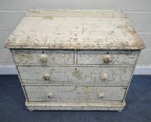 A 19TH CENTURY WHITE PAINTED PINE CHEST OF TWO SHORT OVER TWO LONG DRAWERS, width 102cm x depth 55cm