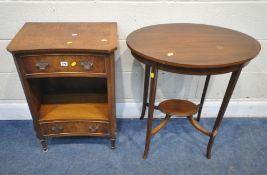 A REPRODUCTION WALNUT CONCAVE CABINET, with two drawers, raised on cylindrical tapered legs, width