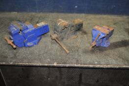 THREE ENGINEERS VICES including a Record No.2, a Record 3 tonne and another (3)