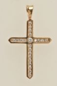 A 9CT GOLD CUBIC ZIRCONIA SET CROSS PENDANT, tapering bail, hallmarked 9ct London, approximate