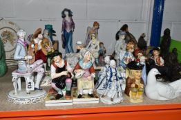 A COLLECTION OF ORNAMENTS to include a pair of Staffordshire 'Jobson and Nell' seated figures (