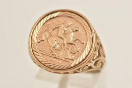 A 9CT GOLD GEORGE AND THE DRAGON SIGNET RING, embossed George and the Dragon circular design,