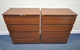 A PAIR OF IKEA MALM DARK WOOD CHEST OF FOUR DRAWERS, width 81cm x depth 49cm x height 101cm,