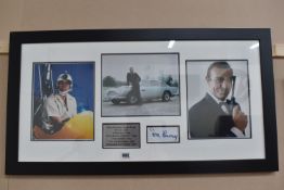 SEAN CONNERY / JAMES BOND FRAMED EPHEMERA, bearing a signature and reproduction photographs,