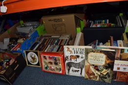 SIX BOXES OF BOOKS, DVDS, CDS, SEWING MACHINE AND SUNDRY ITEMS, to include a box of vintage