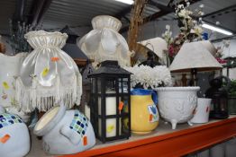 A QUANTITY OF LAMPS, VASES, PLANTERS, ETC, to include nine table lamps of various styles, five