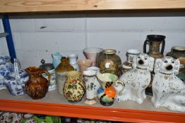 A COLLECTION OF LARGE VASES, JUGS, AND ORNAMENTS to include a pair of large Staffordshire