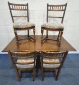 AN OLD CHARM OAK DRAW LEAF DINING TABLE, raised on turned supports, with shaped legs, extended width