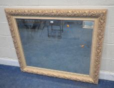 A GILT AND PAINTED WOODEN FRAME RECTANGULAR BEVELLED EDGE WALL MIRROR, 216cm x 104cm, ideal for a