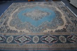 A VERY LARGE BLUE GROUND SUPER DADAKSHAN 100 PERCENT ACRILLIC TURKISH RUG, with repeating scrolled