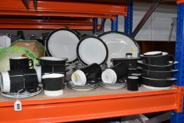 A GROUP OF DINNER AND TEAWARE, comprising Poole 'charcoal and white' two meat plates, two tureens,