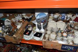 FIVE BOXES AND LOOSE CERAMICS to include two boxed Royal Doulton 'Miniature Ladies' figurines