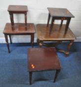 FIVE OCCASIONAL TABLES, varying in shape, size, style, timber, etc, largest table width 72cm x depth