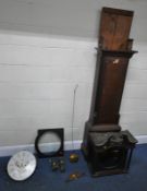 A GEORGIAN OAK EIGHT DAY LONGCASE CLOCK, the hood with a twin swan neck pediment, over a circular
