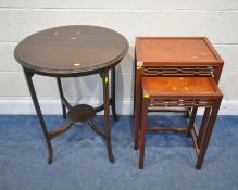 A HARDWOOD ORIENTAL STYLE NEST OF TWO TABLES, largest table width 47cm x depth 36cm x height 69cm,