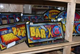 A GROUP OF EIGHT 1990'S GLASS 'SLOT MACHINE' SIGNS in three shapes comprising three rectangular