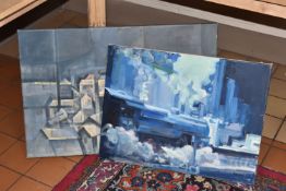 RONALD K. MOORE (BRITISH 20TH /21ST CENTURY) AN INDUSTRIAL LANDSCAPE IN THE STYLE OF CUBISM,