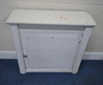 A WHITE PAINTED SINGLE DOOR CUPBOARD, with two shelves, width 79cm x depth 28cm x height 78cm,