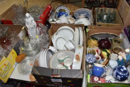 SIX BOXES AND LOOSE MISCELLANEOUS GLASS AND CERAMICS, to include novelty pots and salt and pepper