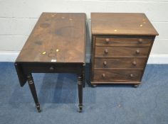A 19TH CENTURY MAHOGANY PEMBROKE TABLE, with a single frieze drawer, raised on cylindrical tapered