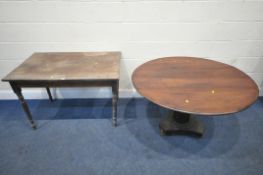 A 20TH CENTURY RECTANGULAR TABLE, width 109cm x depth 70cm x height 73cm, along with a circular