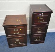 A 20TH CENTURY THREE DRAWER FILING CABINET, width 41cm x depth 45cm x height 100cm, along with a two