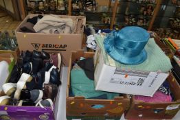 SEVEN BOXES OF CLOTHES, SHOES AND ACCESSORIES, to include t-shirts and blouses, dresses, jumpers and