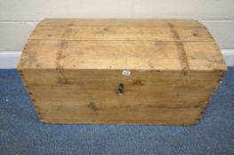 A PINE DOMED TRUNK, width 90cm x depth 48cm x height 48cm, condition report: historical woodworm,