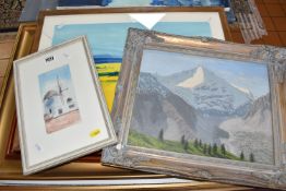 FIVE 20TH CENTURY LANDSCAPE PICTURES, comprising a Leon Packwood oil on board depiction of