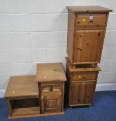 A PAIR OF MODERN PINE BEDSIDE CABINETS, each with a single drawer and cupboard door, width 39cm x