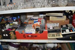 THREE BOXES AND LOOSE VINTAGE OFFICE SUPPLIES, to include a boxed Compaq Presario 2262 computer,