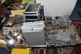 FOUR BOXES AND LOOSE ROLE PLAYING GAME MODELS AND PAINTING SUPPLIES ETC to include two boxes of