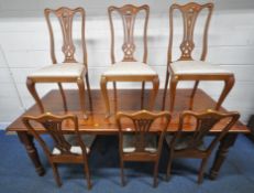 A LARGE RECTANGULAR MODERN PINE TABLE, raised on turned legs, length 214cm x depth 91cm x height