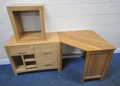 THREE PIECES OF MODERN LIGHT OAK FURNITURE, to include a cabinet fitted with three drawers, and