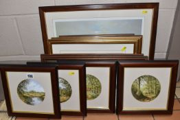 TONY MALTON (20TH CENTURY) FOUR WATERCOLOUR LANDSCAPES, framed and in circular mounts, depicting