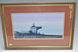 LAURENCE ROCHE (BRITISH B.1944) 'Abandoned Branch Line Station', platform and signal box in a