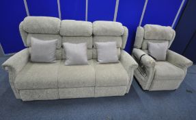 OAK TREE MOBILITY, A GREEN FOLIATE UPHOLSTERED THREE SEATER SOFA, length 191cm x depth 96cm x height