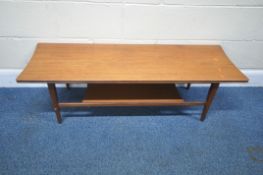 POSSIBLY RICHARD HORNBY FOR FYNE LADYE, A MID-CENTURY TEAK COFFEE TABLE, with concave ends, raised