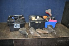 THREE TRAYS CONTAINING BICYCLE SADDLES, including leather saddles by Middlemore, Wright's, Norex,