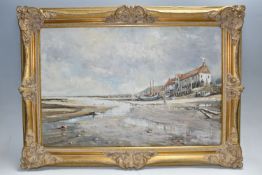 JOHN SUTTON (BRITISH B.1935-) '656 Afternoon Shadows - Burnham Overy', harbour scene at low tide,