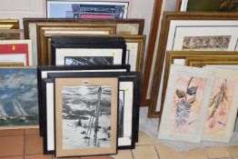 A QUANTITY OF PICTURES AND PRINTS ETC, to include amateur oil paintings of various subjects, a print