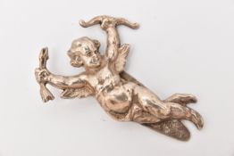 A WHITE METAL CHERUB CLIP, signed to the hinged fitting 'KEIM ltd' London, approximate gross