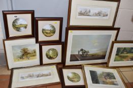 TONY MALTON (20TH CENTURY) FOUR WATERCOLOUR LANDSCAPES, framed and in circular mounts, depicting