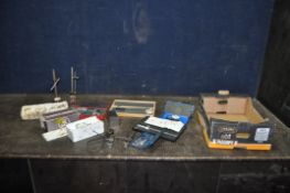 A TRAY CONTAINING ENGINEERS TEST AND MARKING EQUIPMENT including two Eclipse magnetic marking stand,