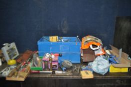 TWO TRAYS CONTAINING TOOLS including a Britool socket set, a Stanley Yankee, a car battery